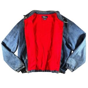 Vintage 90s Polo Ralph Lauren Denim Jacket Red Fleece Lined Made in USA Mens XL